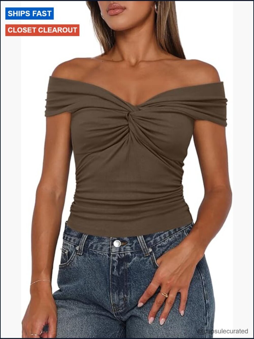 Off Shoulder Twist Knot Crop Tank Top - Y2K Going Out Tee
